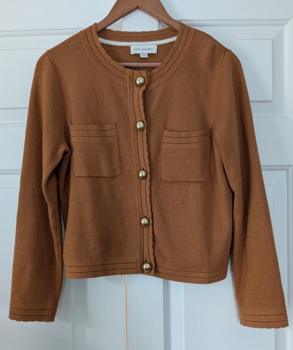 Free Assembly Cardigan Sweater with Gold Tone buttons and Chest Pockets